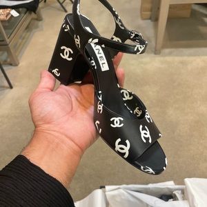 Chanel printed lambskin CC sandals